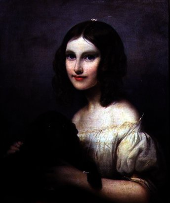 Portrait Of A Young Girl With Her Pet Dog — Hugues Merle