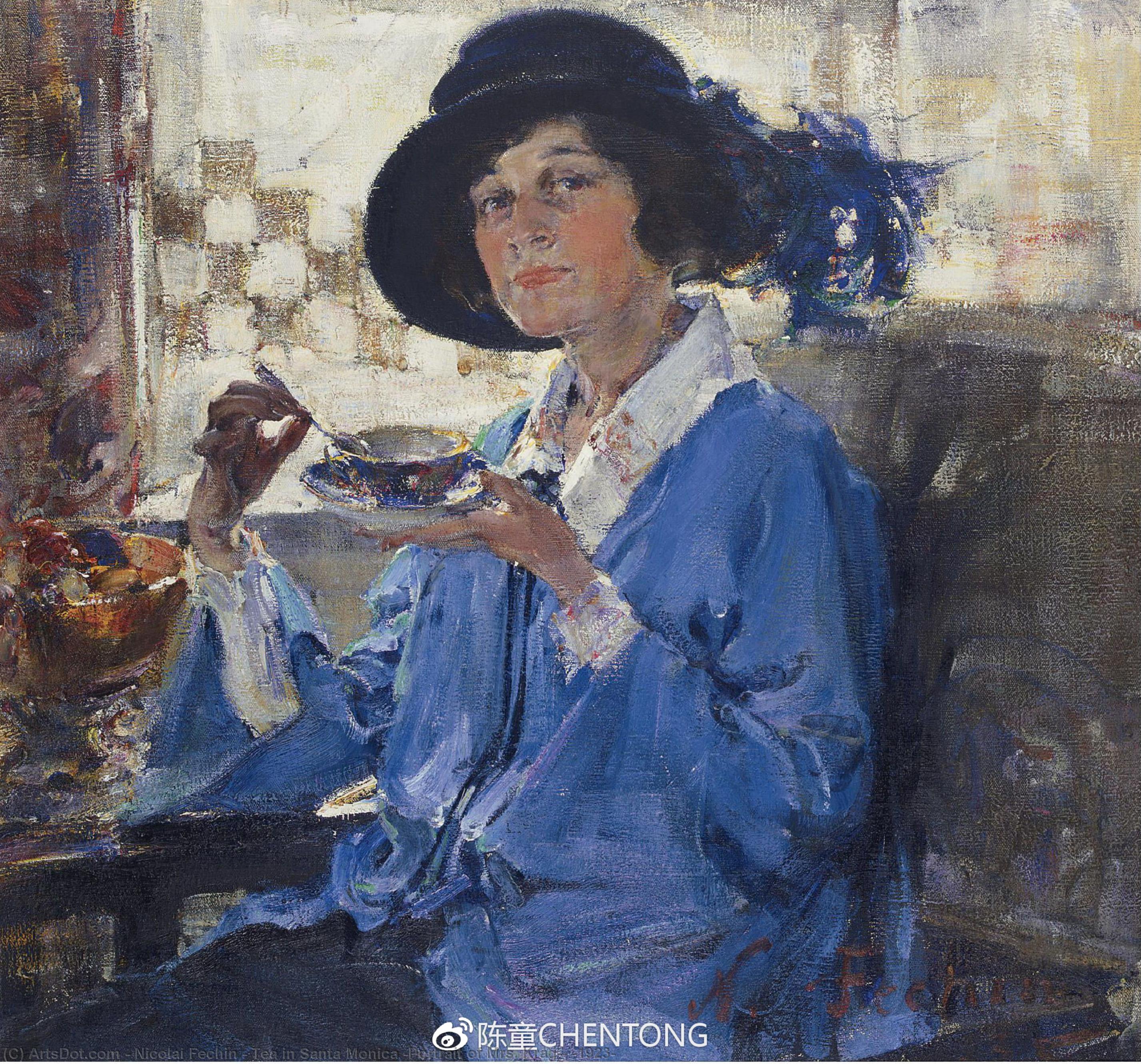 Tea In Santa Monica (portrait Of Mrs. Krag), (1923) — Nicolai Fechin