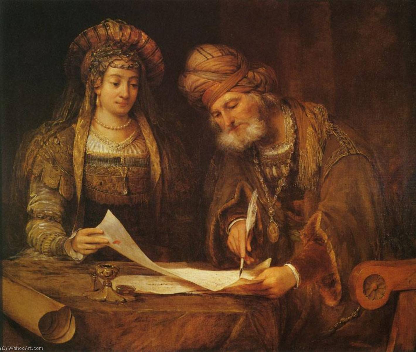Mardochai Writing The First Purim Letter — Aert De Gelder