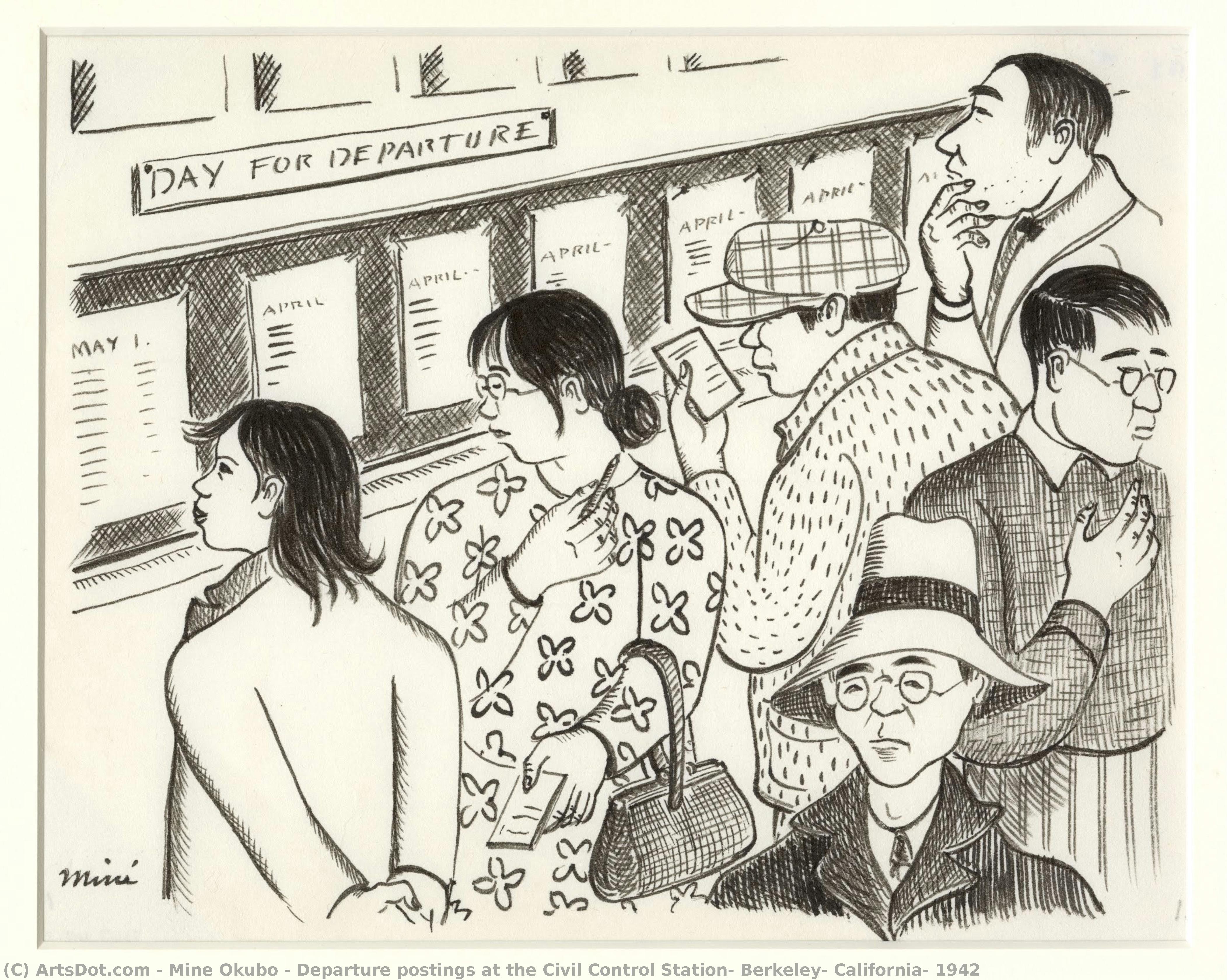 Departure Postings At The Civil Control Station, Berkeley, California, 1942 — Miné Okubo