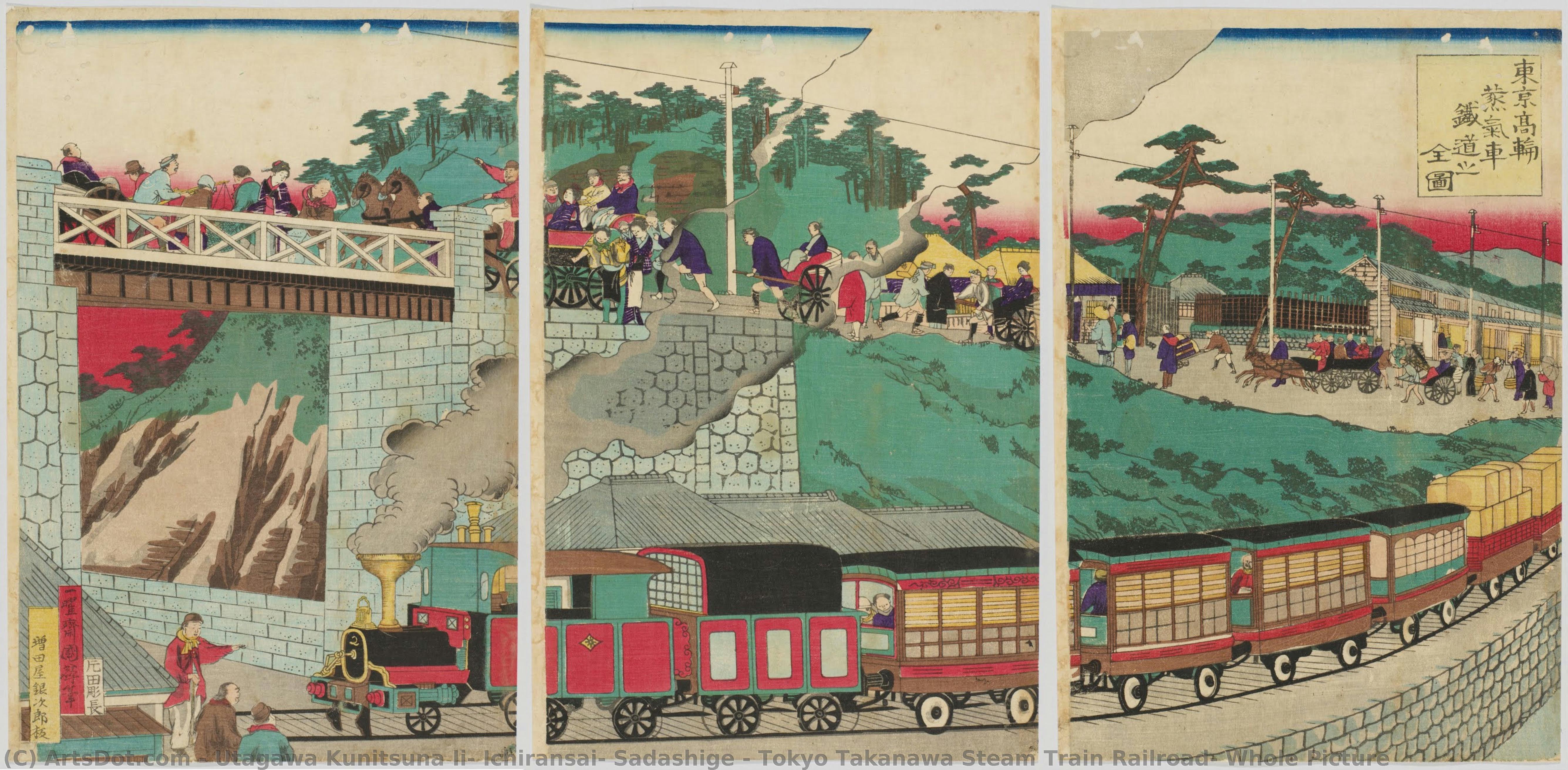 Tokyo Takanawa Steam Train Railroad, Whole Picture — Utagawa Kunitsuna Ii, Ichiransai, Sadashige