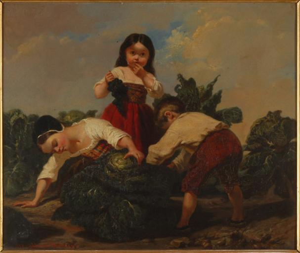 Enfants Regardant Sous Un Chou — Boulanger Clément
