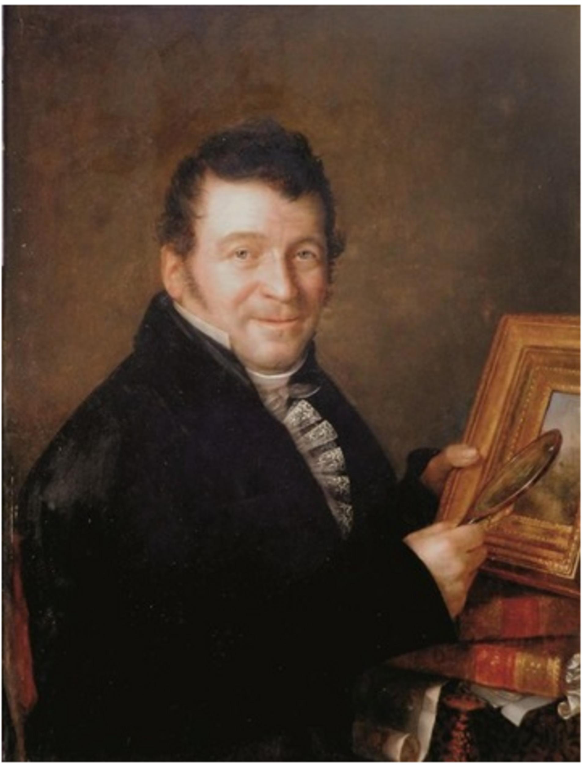 Portrait Of Augustin Miron Examining A Small Painting With A Magnifying Glass — Auguste Jean Baptiste Vinchon