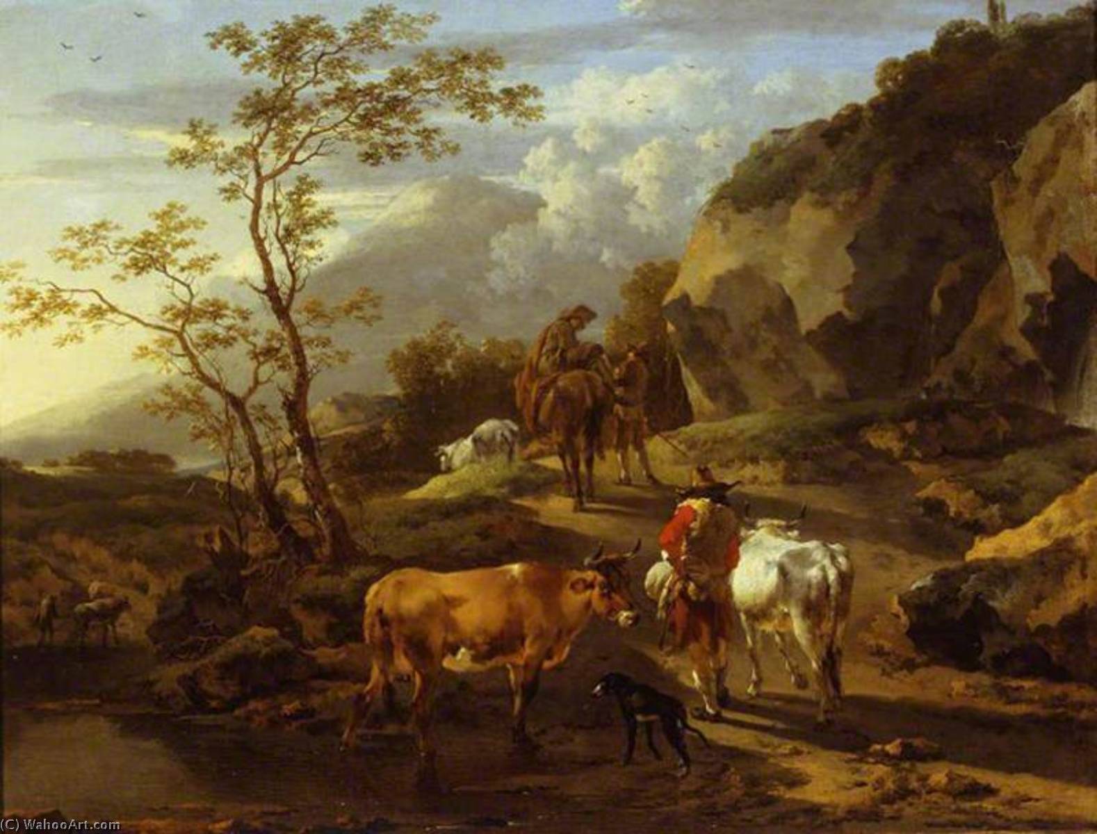 Herdsfolk Retiring From A Watering Place At Eventide — Nicolaes Pietersz Berchem