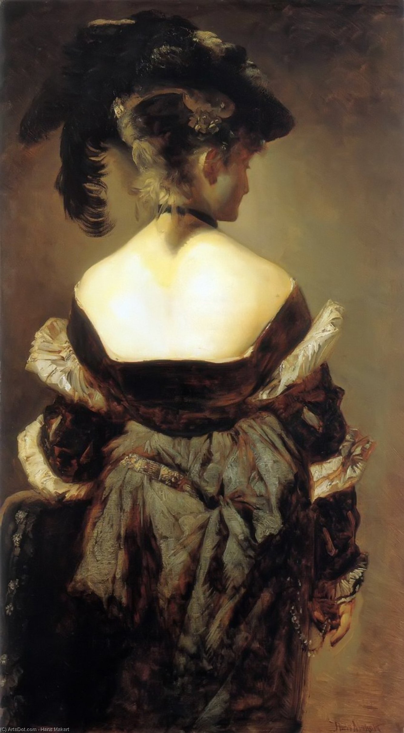 Dame Mit Federhut In Rückenansicht — Hans Makart