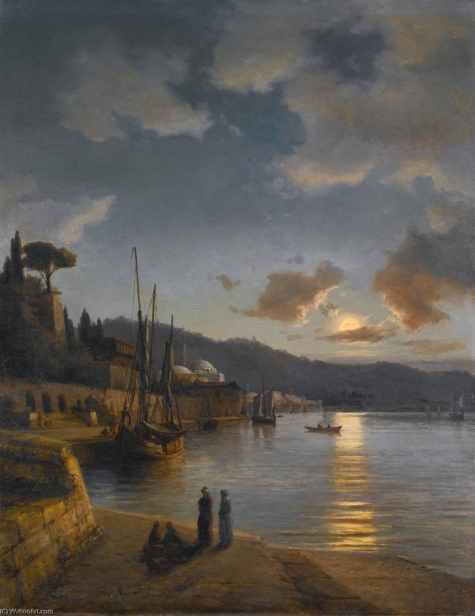 A Turkish Harbour By Moonlight — Anton Melbye (daniel Herman Anton Melbye)
