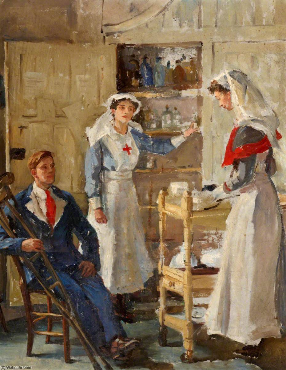 Interior Of Shrubland Park Hospital, Barham, Suffolk, Showing Staff And A Patient — Marion Saumarez