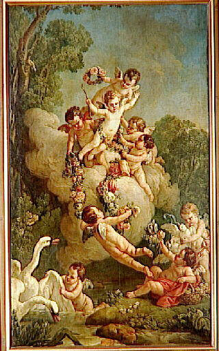 Amours Jouant Avec Des Fleurs, Des Cygnes Et Des Colombes — Joseph Marie Vien