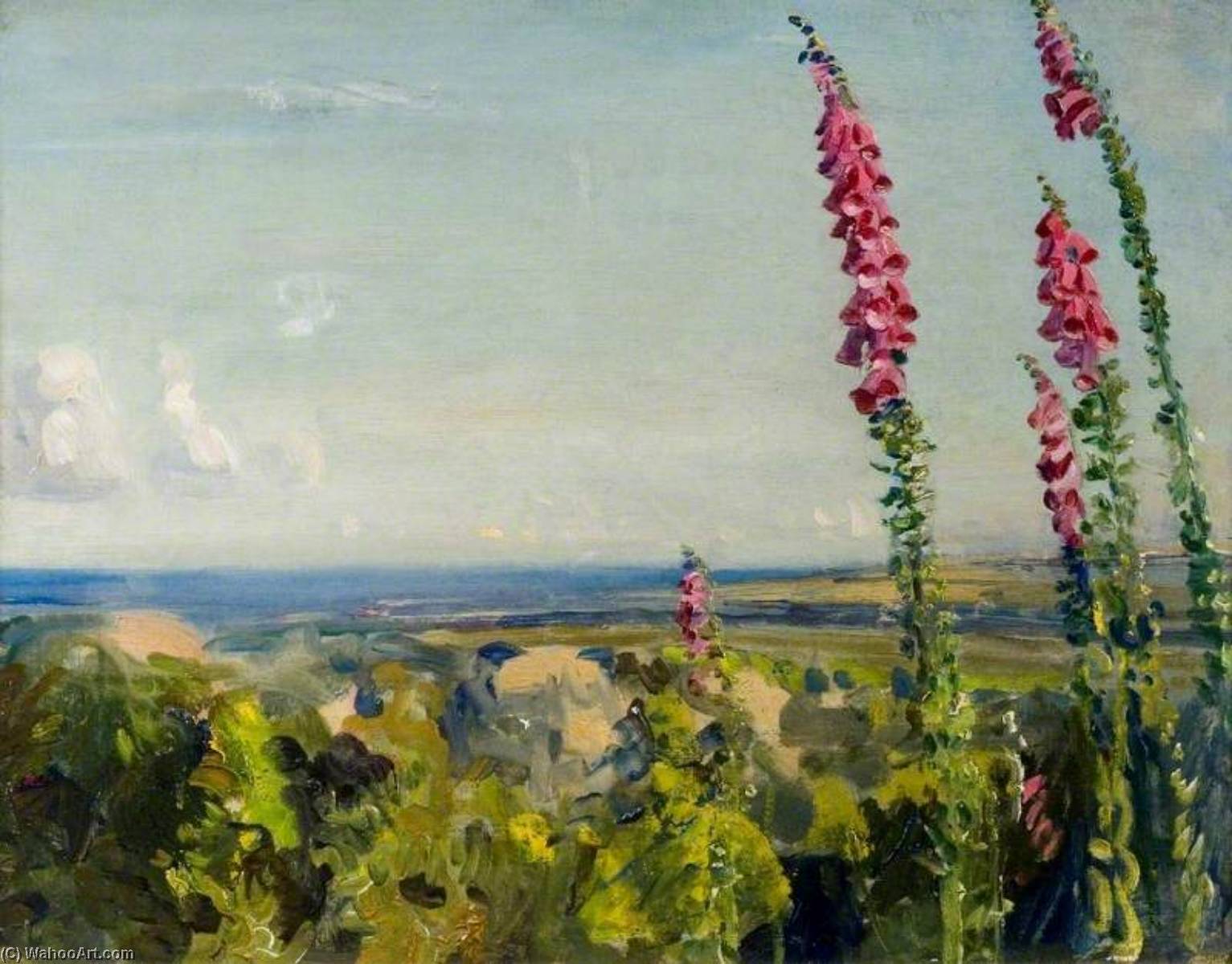 A Landscape With Foxgloves In The Foreground — Sir Alfred James Munnings