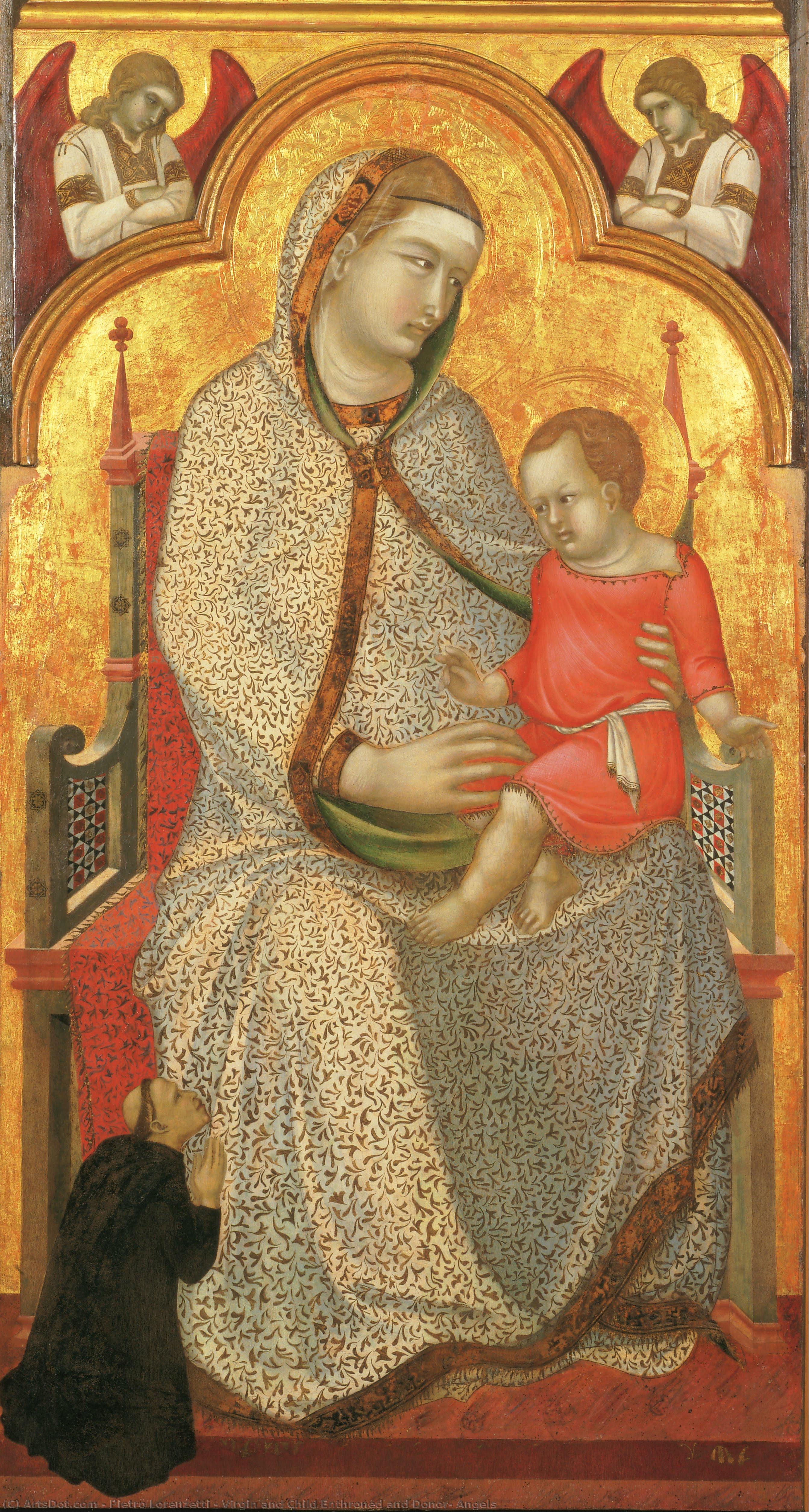 Virgin And Child Enthroned And Donor, Angels — Pietro Lorenzetti