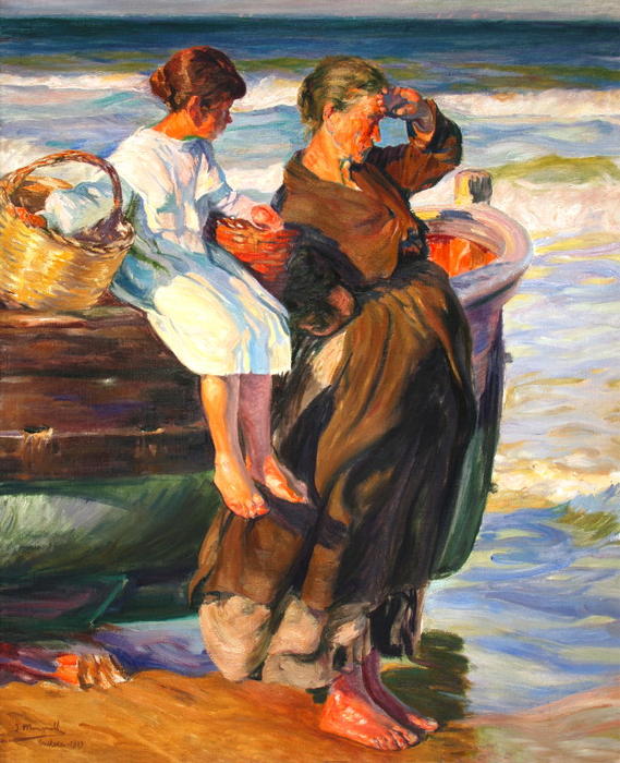 Mujer Y Niña En La Playa De Cullera — José Mongrell Torrent