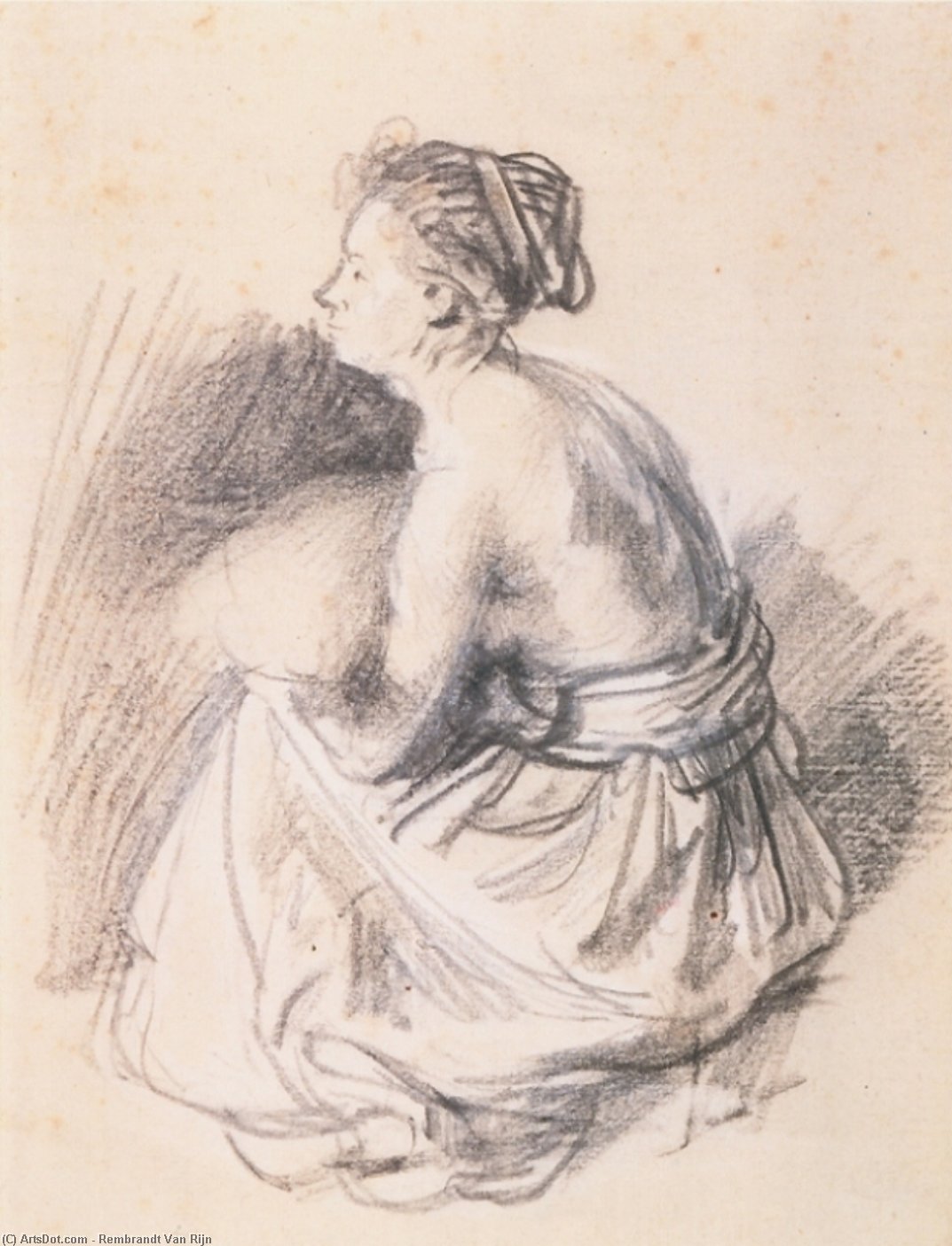 Ein Sitzende Frau, Nackt Bis Zum Bauch — Rembrandt Van Rijn