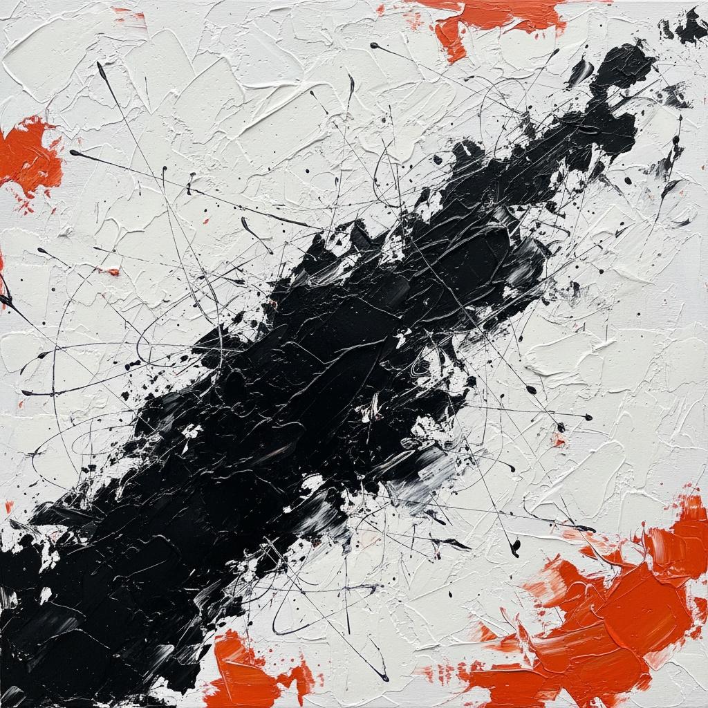 Fractured Equilibrium: The Visceral Intersection Of Black Impasto And Radiant Orange Embers — Laurent Lefèvre