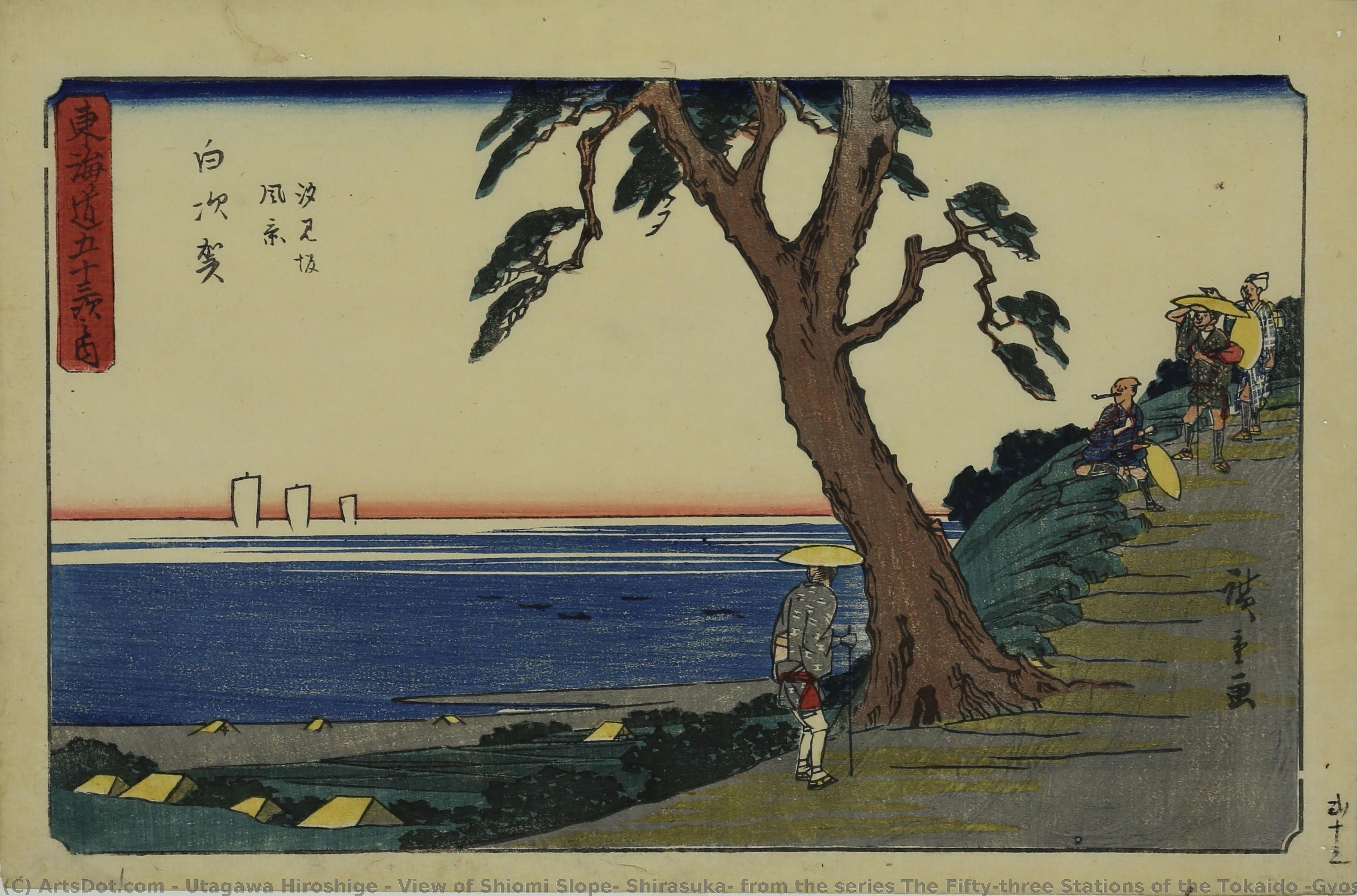 Blick Auf Den Shiomi-hang, Shirasuka, Aus Der Serie Die Dreiundfünfzig Stationen Des Tokaido (gyosho-ausgabe) — Utagawa Hiroshige