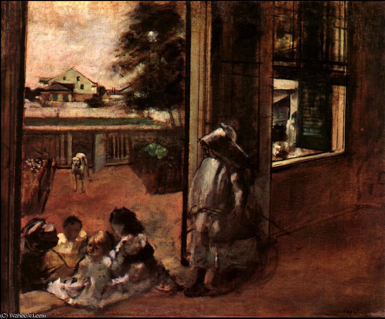 Children Sat Down In The House Door, — Edgar Degas