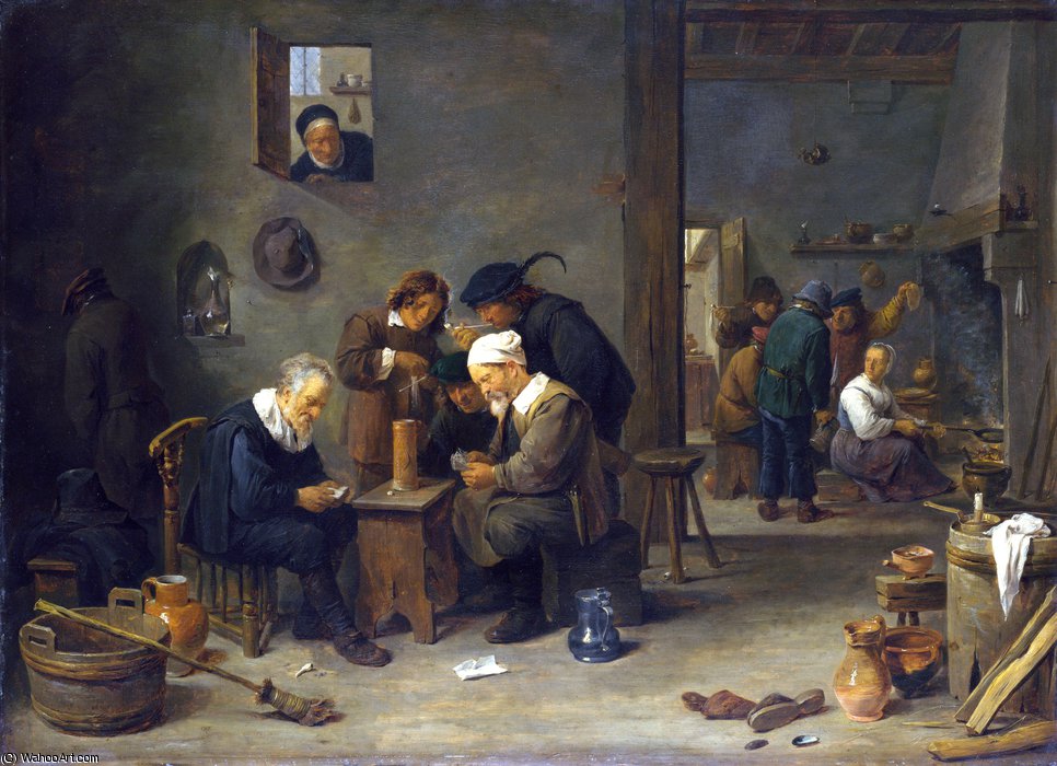 Two Men Playing Cards In The Kitchen Of An Inn — David Teniers The Younger