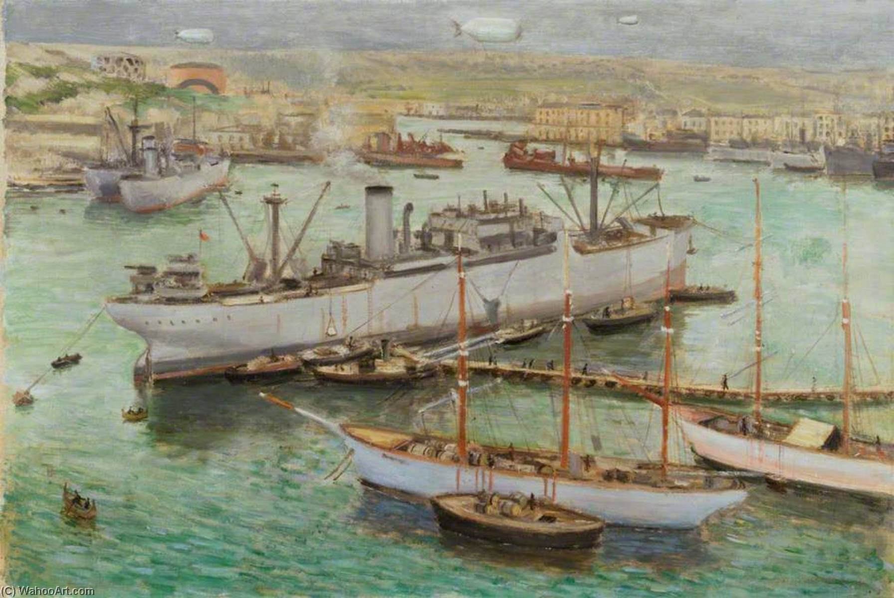Overside Discharge Into Barges At Malta, October 1943 — Bernard Hailstone