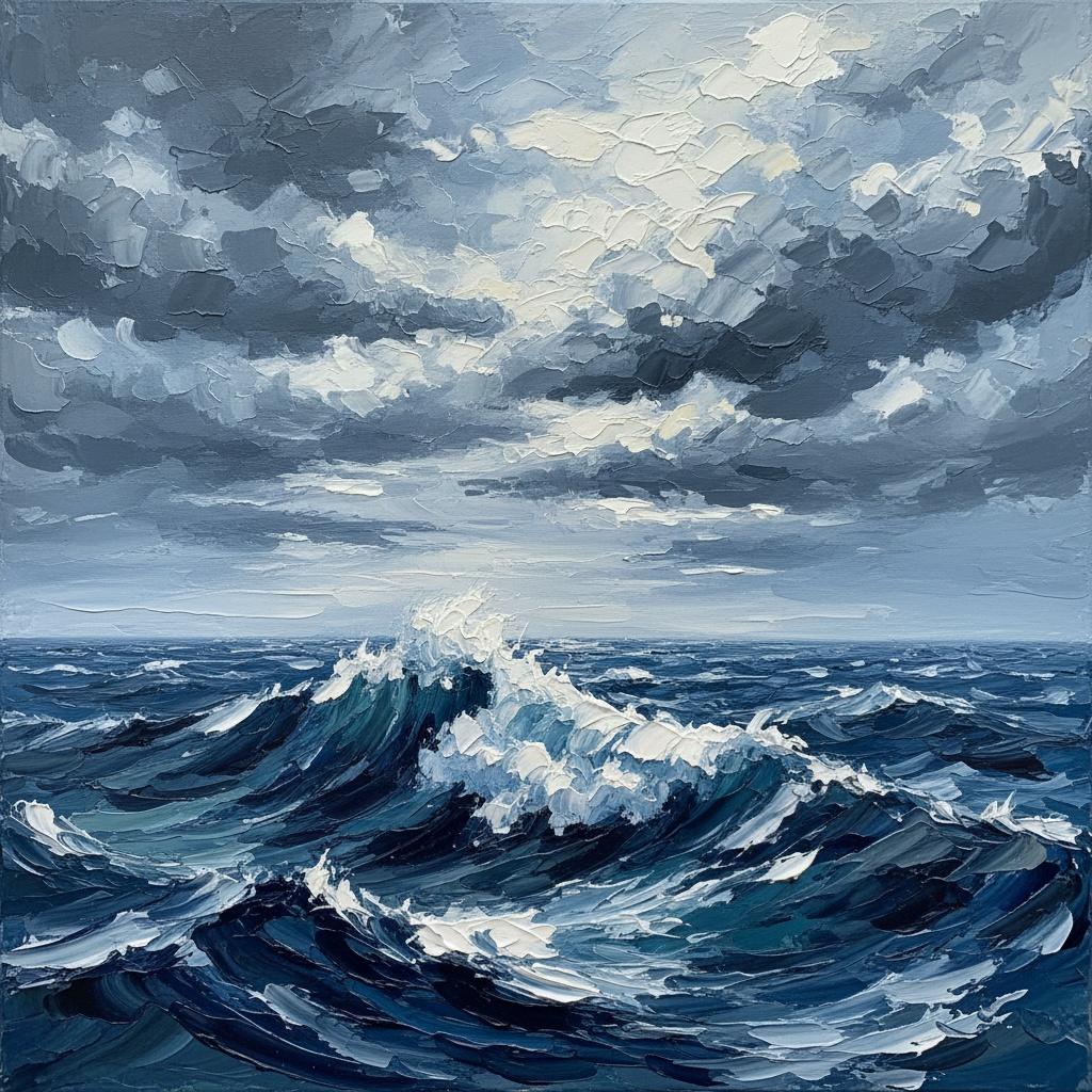Monolithische Woge Der Mitternachtstiden In Schwerem Impasto-blau Und Schiefer — David Moreau