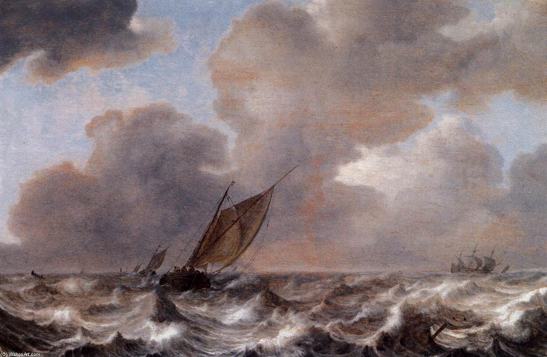 Vessels In A Strong Wind — Jan Porcellis