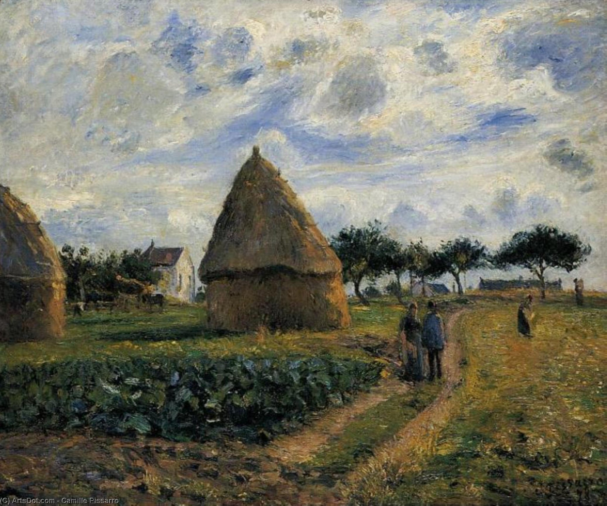 Peasants And Hay Stacks. — Camille Pissarro