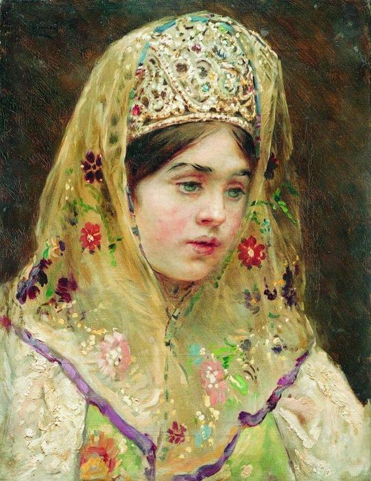 Portrait Of The Girl In A Russian Dress — Konstantin Jegorowitsch Makowski