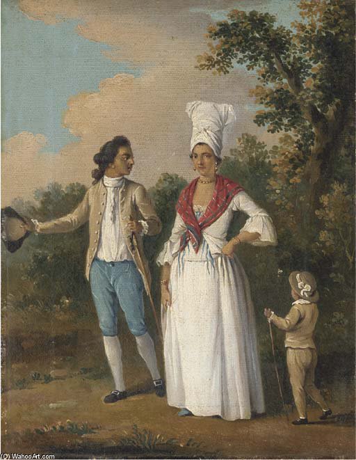Mulattoes And A Child Promenading, Dominica — Agostino Brunias