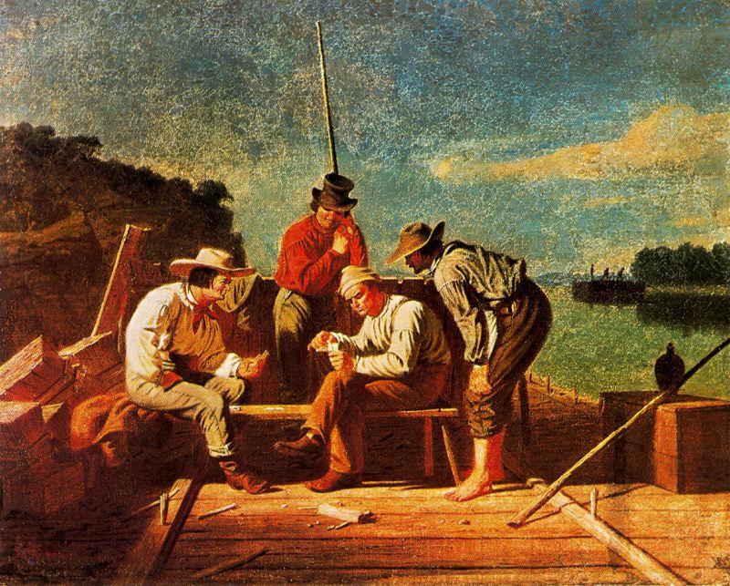 In A Quandary Or Mississippi Raftsmen At Cards — George Caleb Bingham