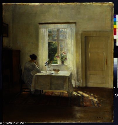 A Woman Seated At A Table By A Window — Carl Vilhelm Holsoe