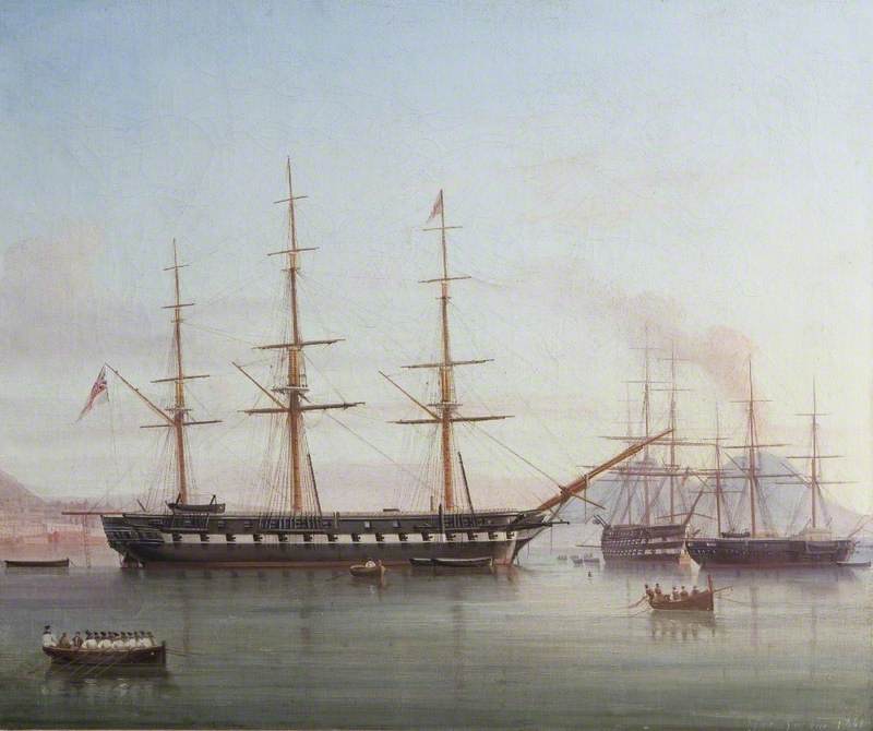 British Man Of War 'hong Kong' In The Bay Of Naples, Italy — Tommaso De Simone