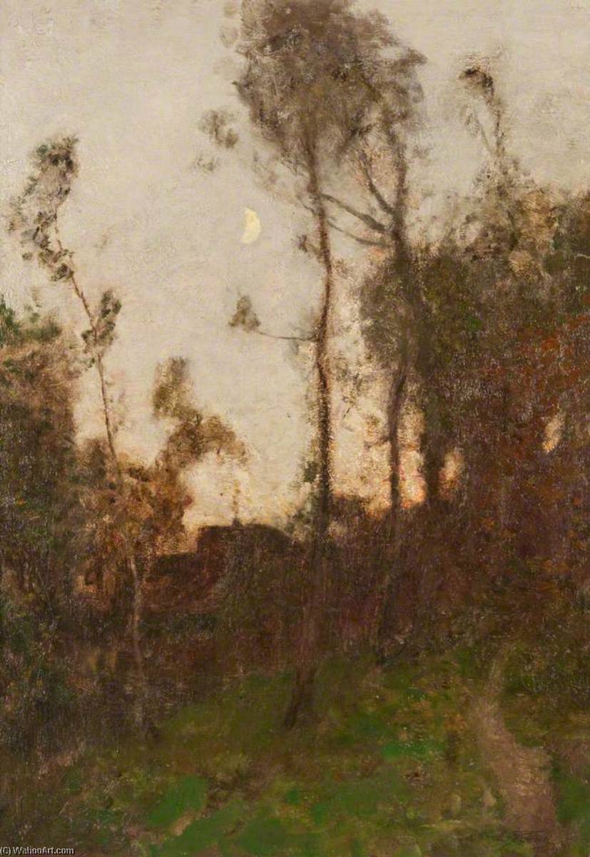 Forest Scene, Cottage And Crescent Moon — Robert Macaulay Stevenson