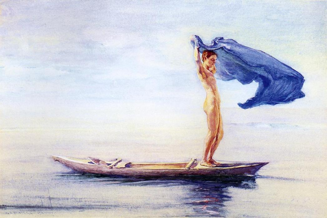 Girl In Bow Of Canoe Spreading Out Her Loin-cloth For A Sail, Samoa (also Known As Fayaway) — John La Farge