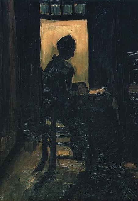 Peasant Woman Seated Before An Open Door, Peeling Potatoes — Vincent Van Gog