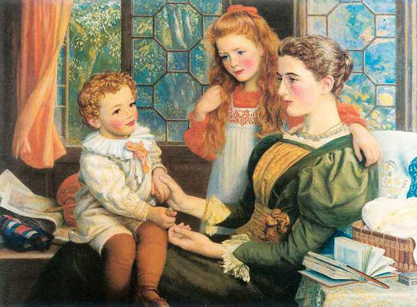Mrs Norman Hill And Children — Arthur Hughes