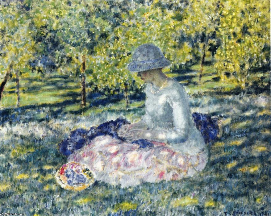 Woman Seated In A Park With Basket — Frederick Carl Frieseke