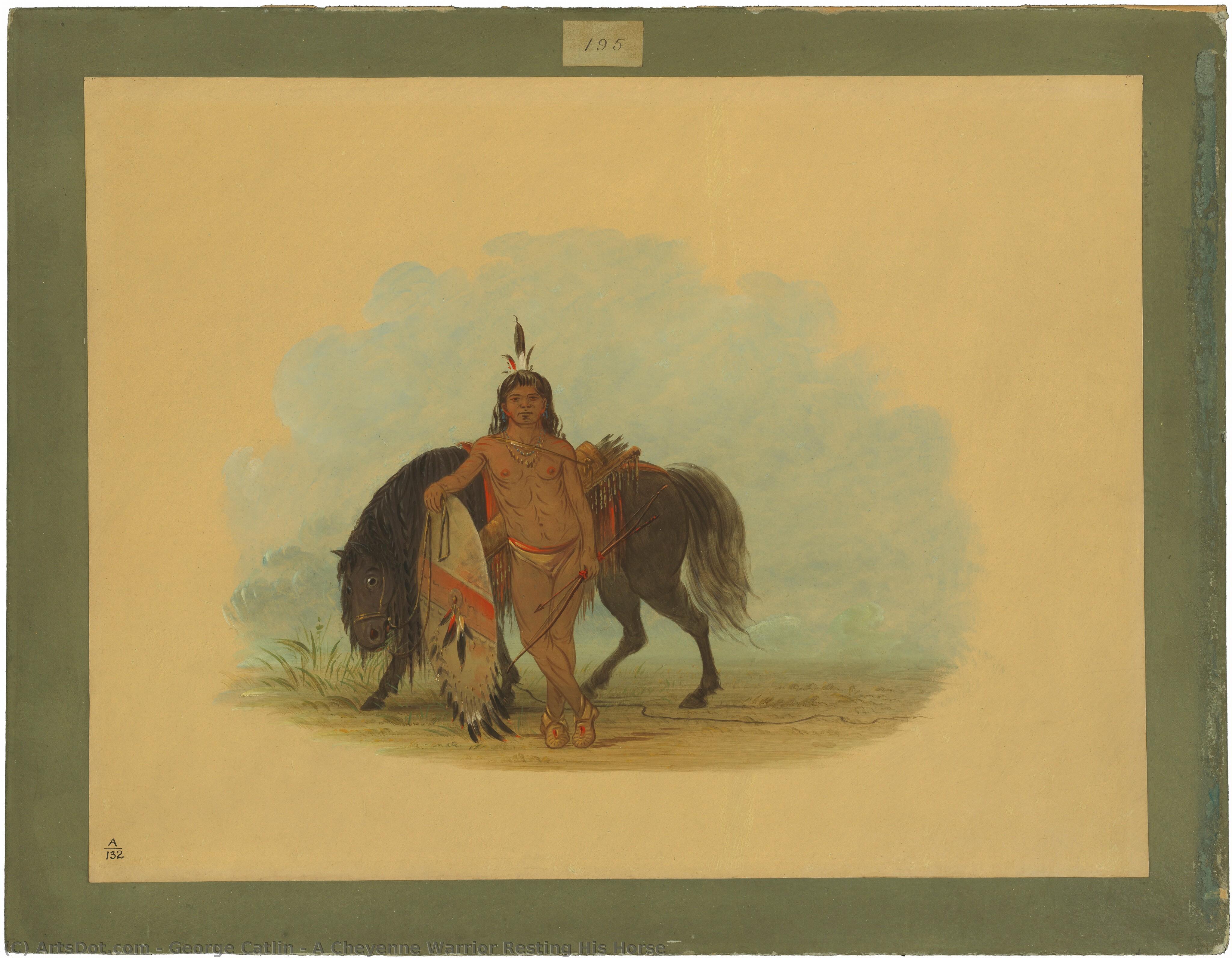 A Cheyenne Warrior Resting His Horse — George Catlin
