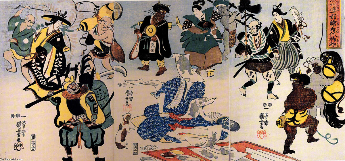 Otsu-e Paintings Coming Alive Triptych — Utagawa Kuniyoshi