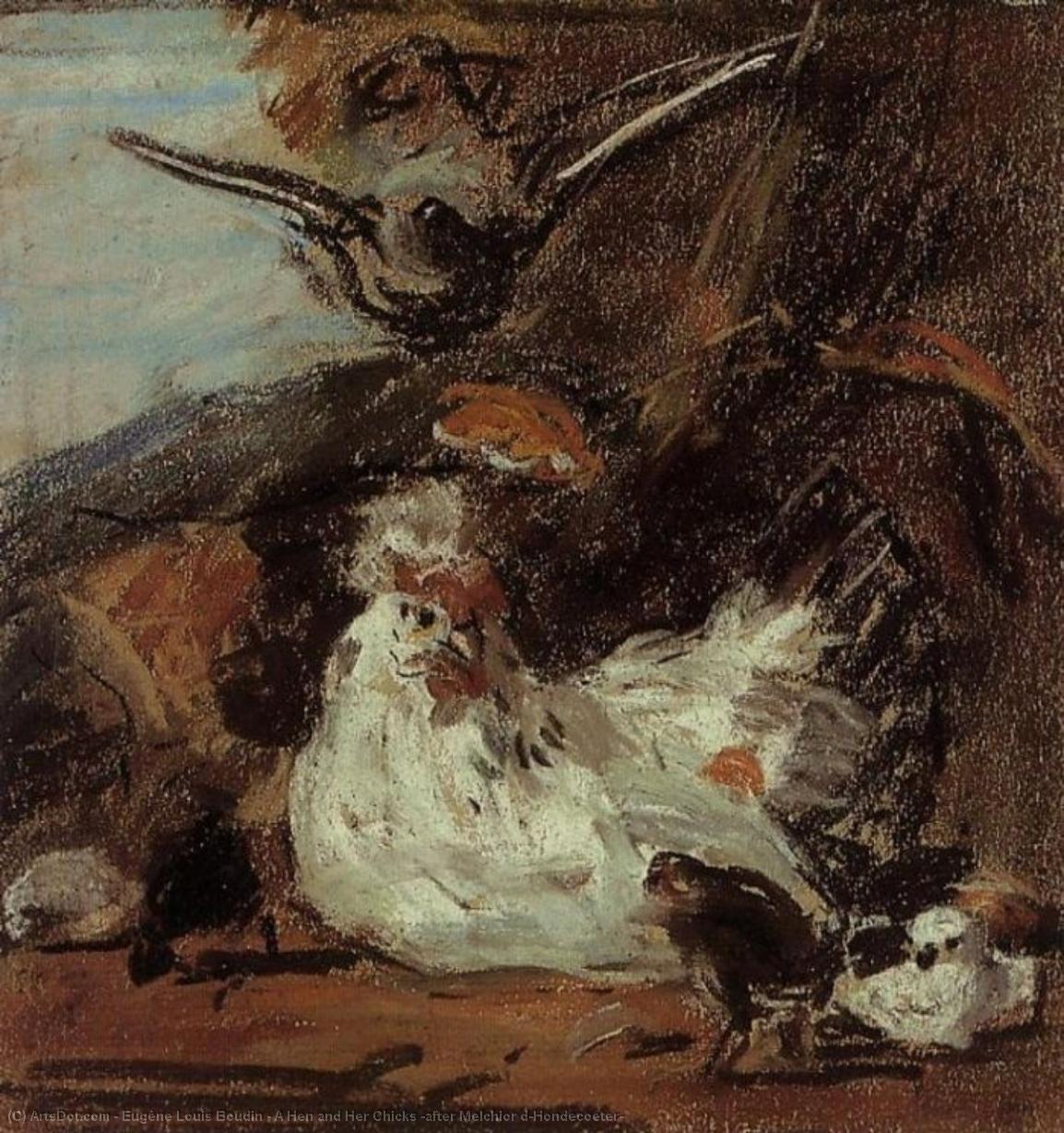 A Hen And Her Chicks (after Melchior D'hondecoeter) — Eugène Louis Boudin