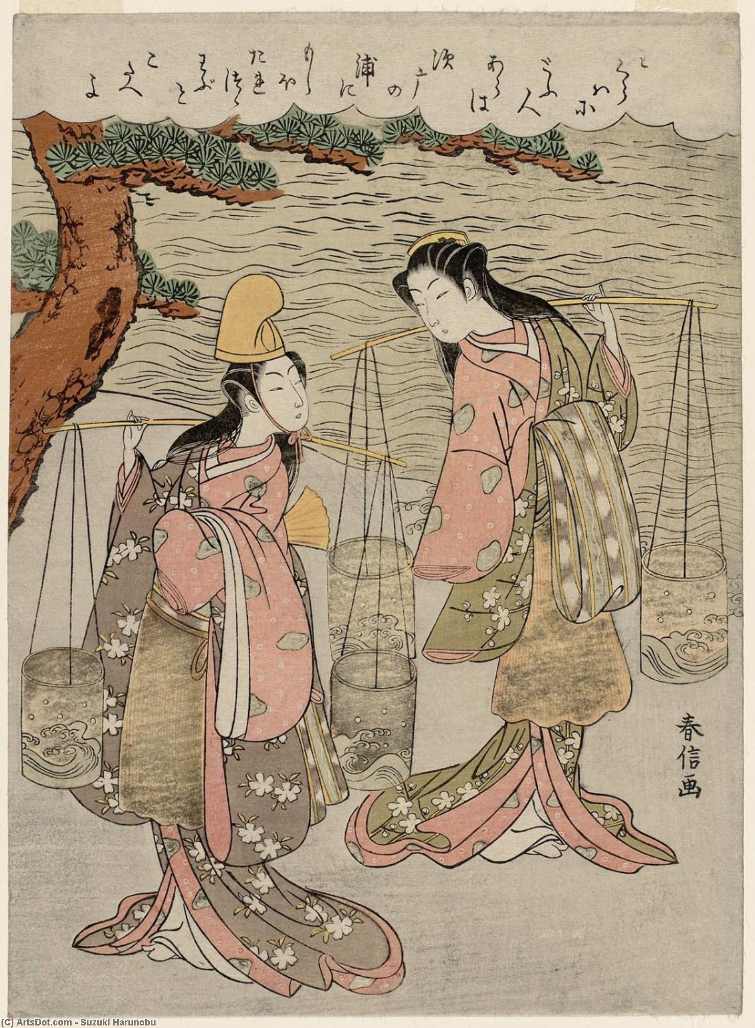 The Brine Maidens Matsukaze And Murasame On Suma Beach — Suzuki Harunobu