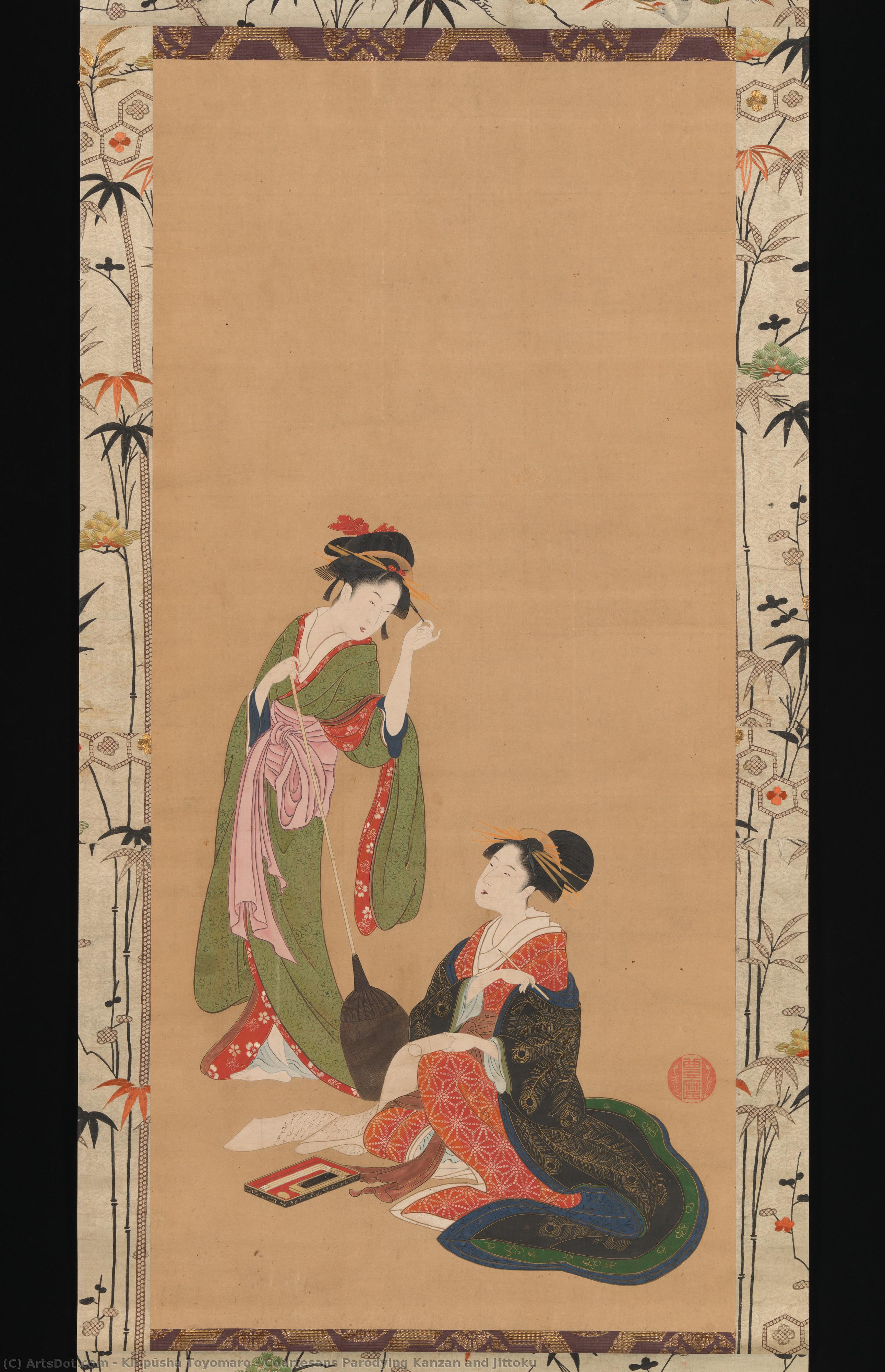 Courtesans Parodying Kanzan And Jittoku — Kinpūsha Toyomaro