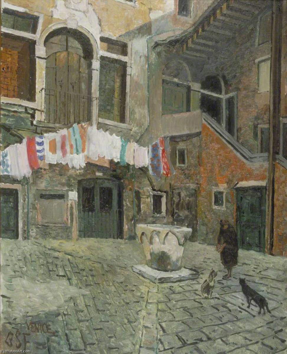 Courtyard With Cat Lady, Venice, Italy — Geoffrey Scowcroft Fletcher