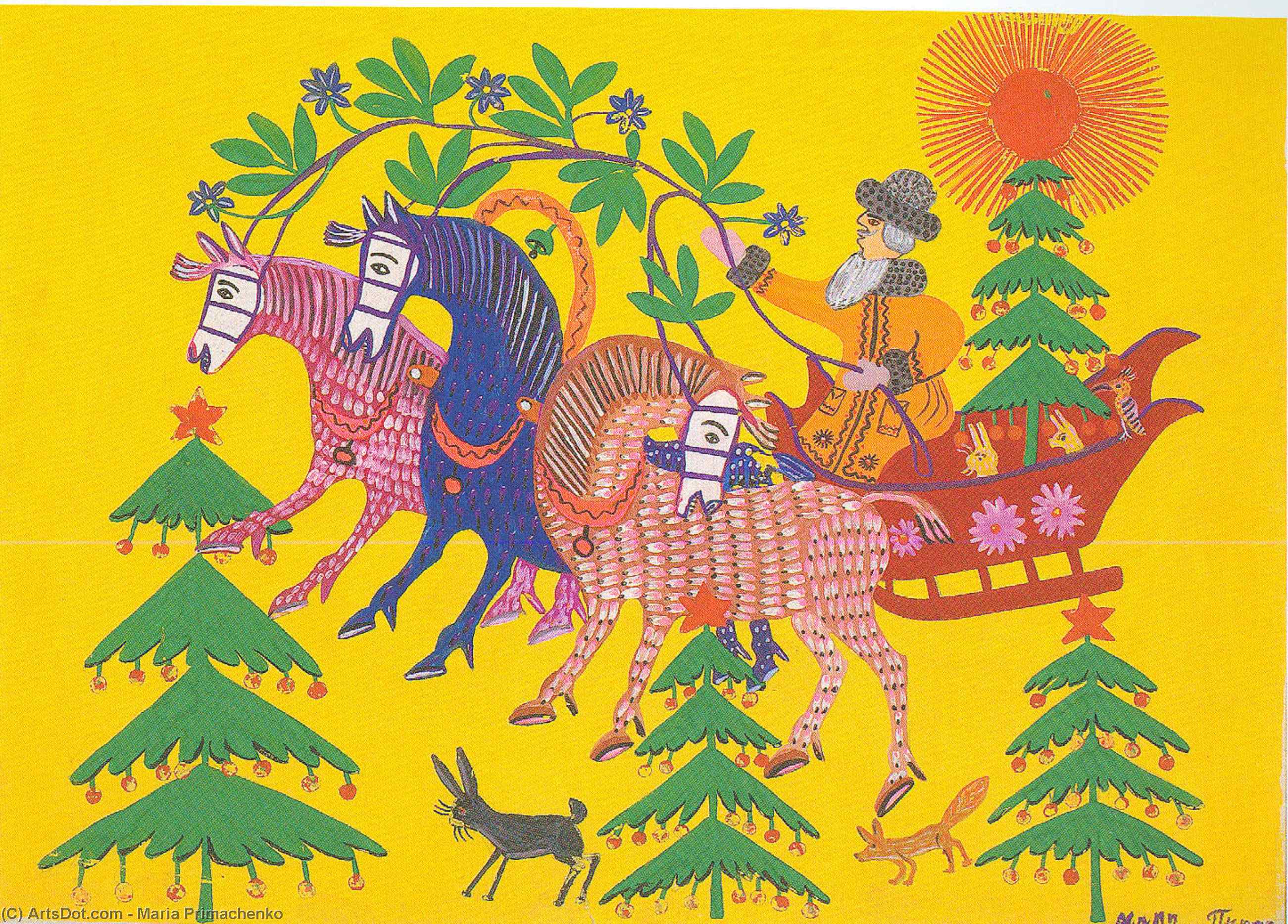 Father Frost Carries The New-year Tree — Maria Primachenko
