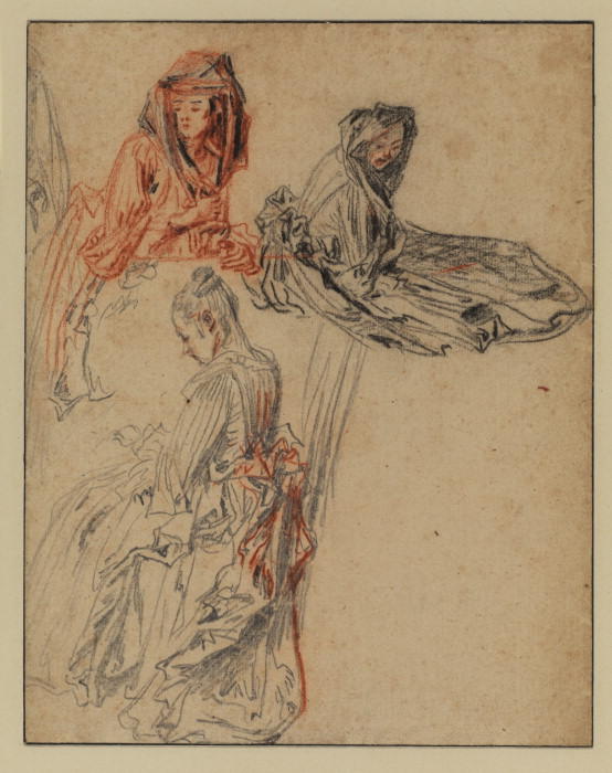 Three Studies Of Female Figures — Jean-antoine Watteau