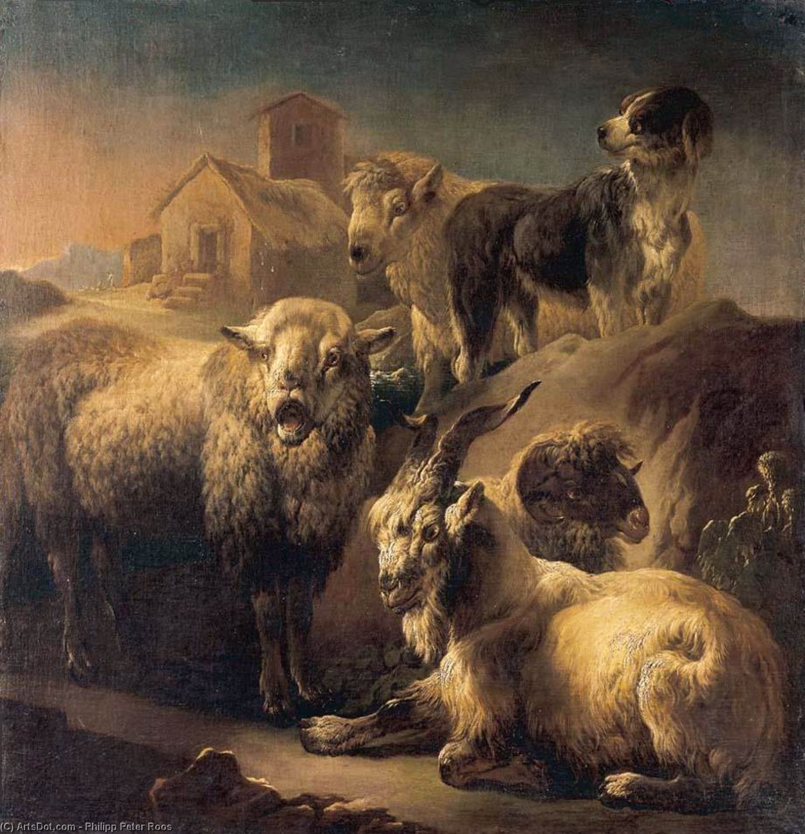 A Goat, Sheep And A Dog Resting In A Landscape — Philipp Peter Roos
