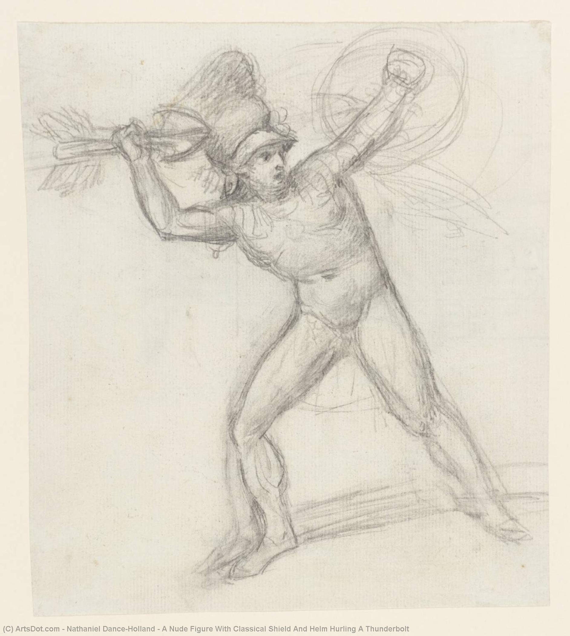 A Nude Figure With Classical Shield And Helm Hurling A Thunderbolt — Sir Nathaniel Dance Holland