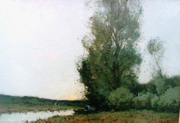 Farmers In Row Boat At Sunrise On The Edge — Cornelis Kuypers