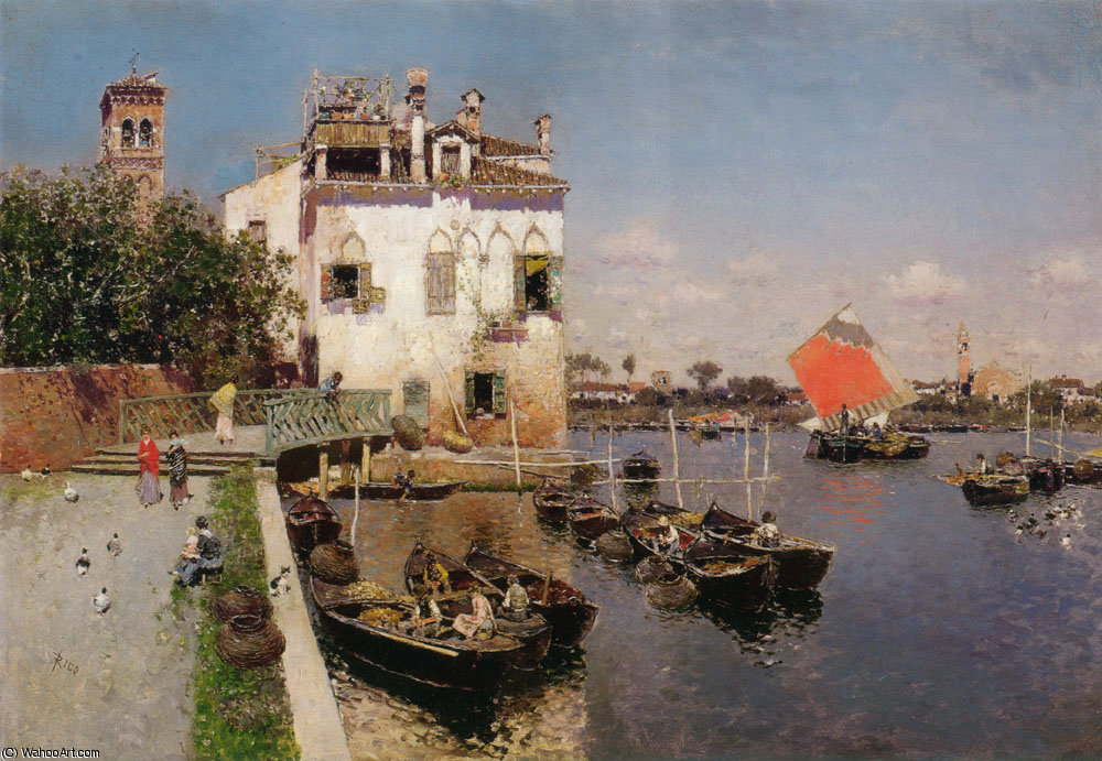 Venetian Fisherman With A Distant View Of San Marco Venice — Martín Rico Y Ortega