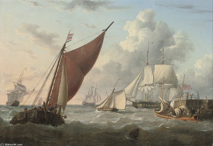 A Frigate Hove-to Off A Jetty, The Captain And His Guests Preparing To Go Aboard — Charles Martin Powell