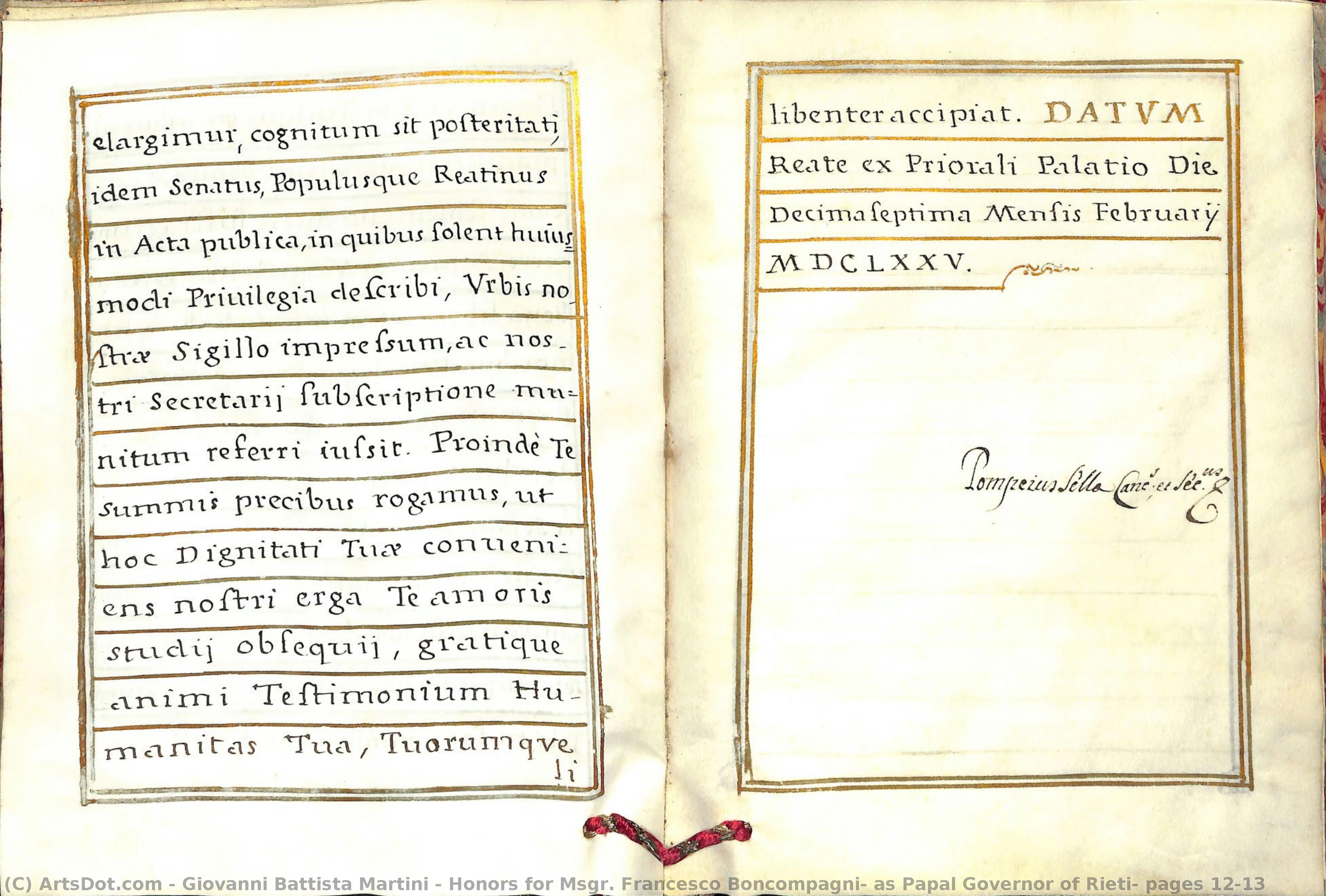Honors For Msgr. Francesco Boncompagni, As Papal Governor Of Rieti: Pages 12-13 — Giovanni Battista Martini
