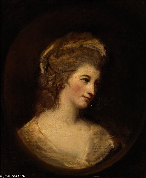 Portrait Of A Lady, Quarter-length, In A White Dress, Feigned Oval — George Romney