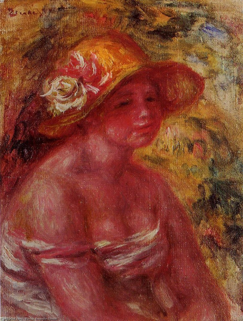 Busto De Una Joven Llevando Un Sombrero De Paja — Pierre-auguste Renoir
